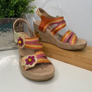 L'Artiste Spring Step Karnit Leather Floral Wedge Sandals Multi 42 EU/10.5-11 US